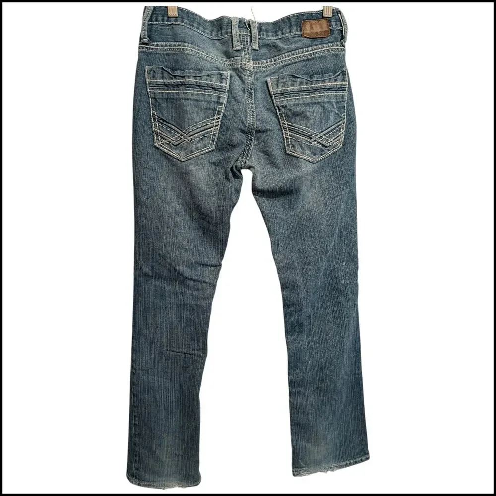 BKE Aiden Blue Jeans Men's 30R Medium Wash Distressed Denim Pocket Stitching